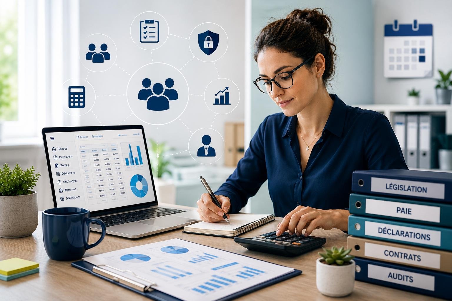 Payroll and compliance documents being reviewed