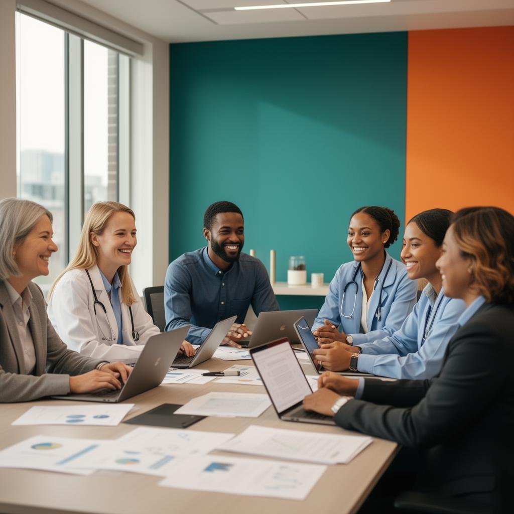 Team reviewing an optimized healthcare hiring workflow